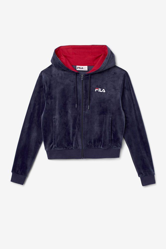 Fila Zura Velour Jacket Navy - Womens - 42106DHQG